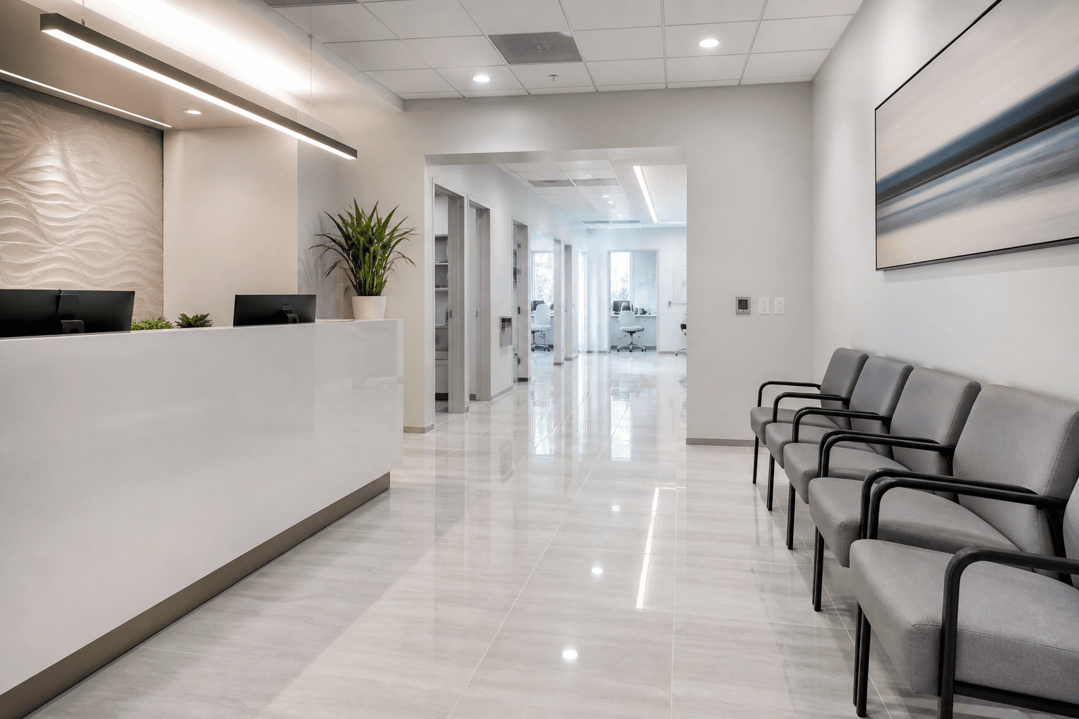 Medical office waiting room after commercial cleaning